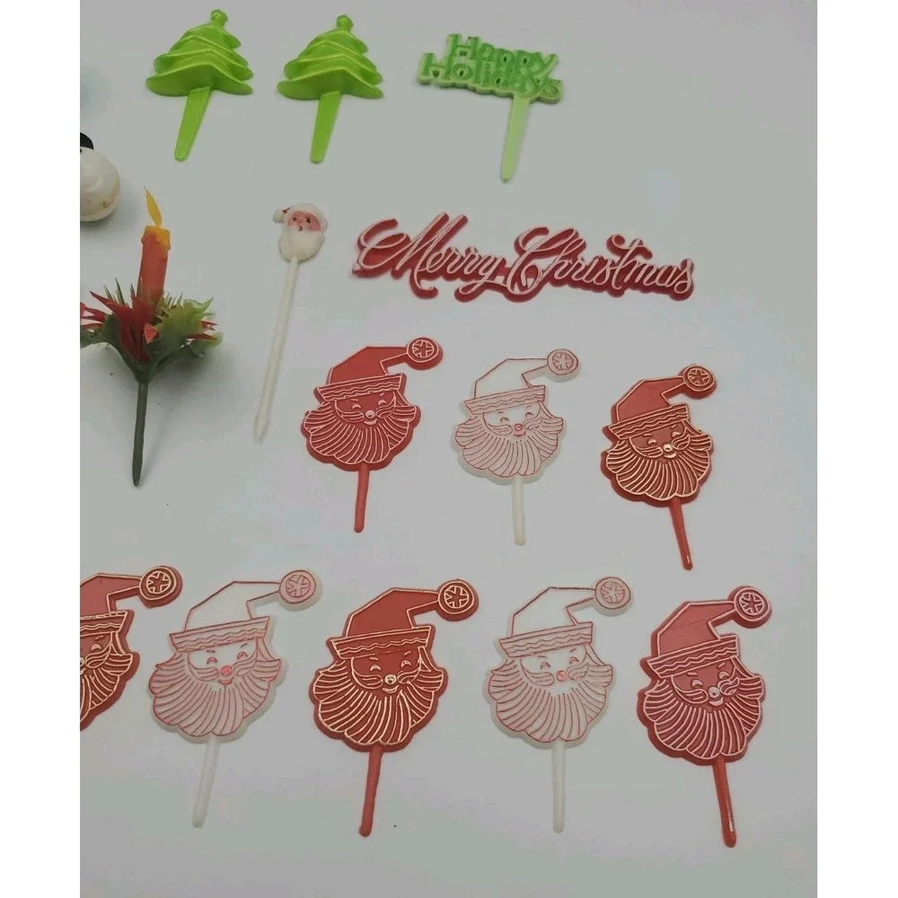 Vintage Lot Of 25 Christmas Holiday Cupcake Picks